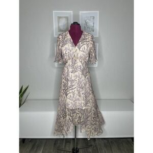 Sundance Midi Dress Women's M Sheer Flutter Sleeves Levander Print Asimmetric